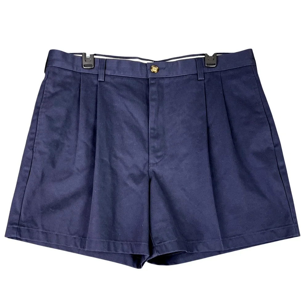 LL Bean Natural Fit Pleated Chino Shorts Mens 37 Navy Twill Casual Outdoor Wear‎